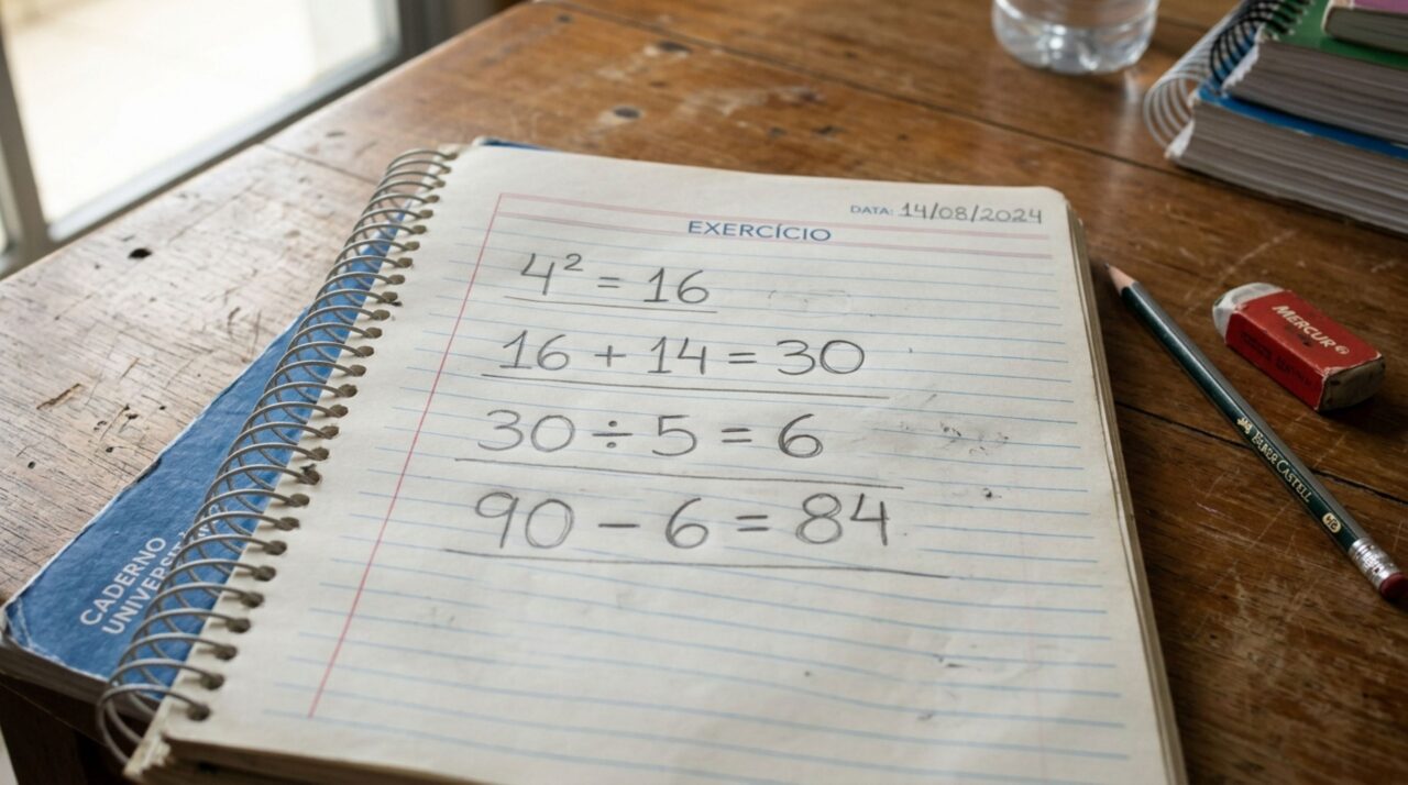 Resolva 90 − (4² + 14) ÷ 5 sem calculadora e teste sua memória matemática