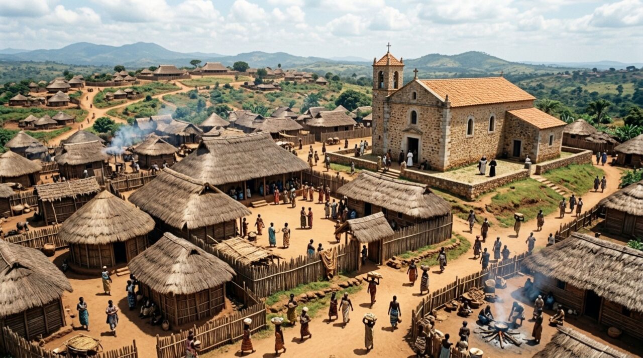 Em Mbanza Kongo, elementos políticos e rituais africanos permaneceram integrados a uma paisagem urbana que recebeu novas igrejas e construções europeias ao longo do tempo