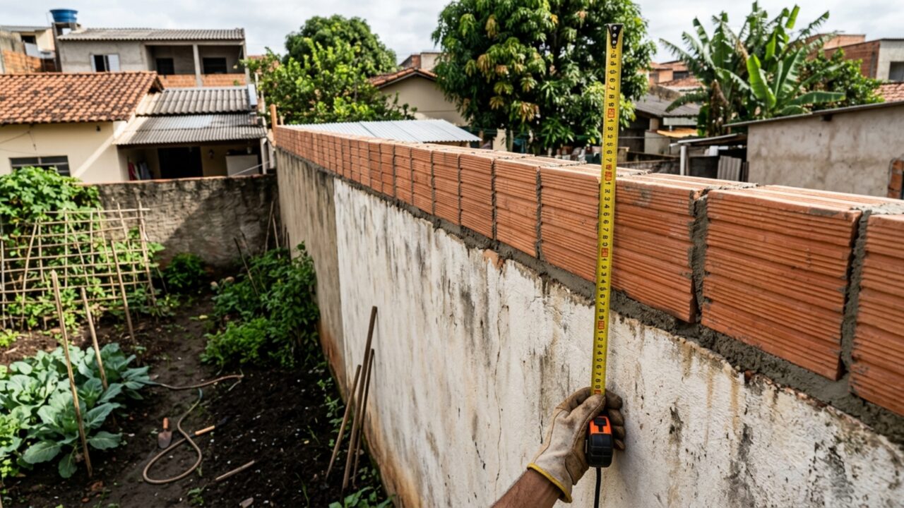 Família troca o muro baixo por uma estrutura de mais de 2 metros para ter privacidade e vizinho reclama que horta deixou de receber sol durante boa parte do dia