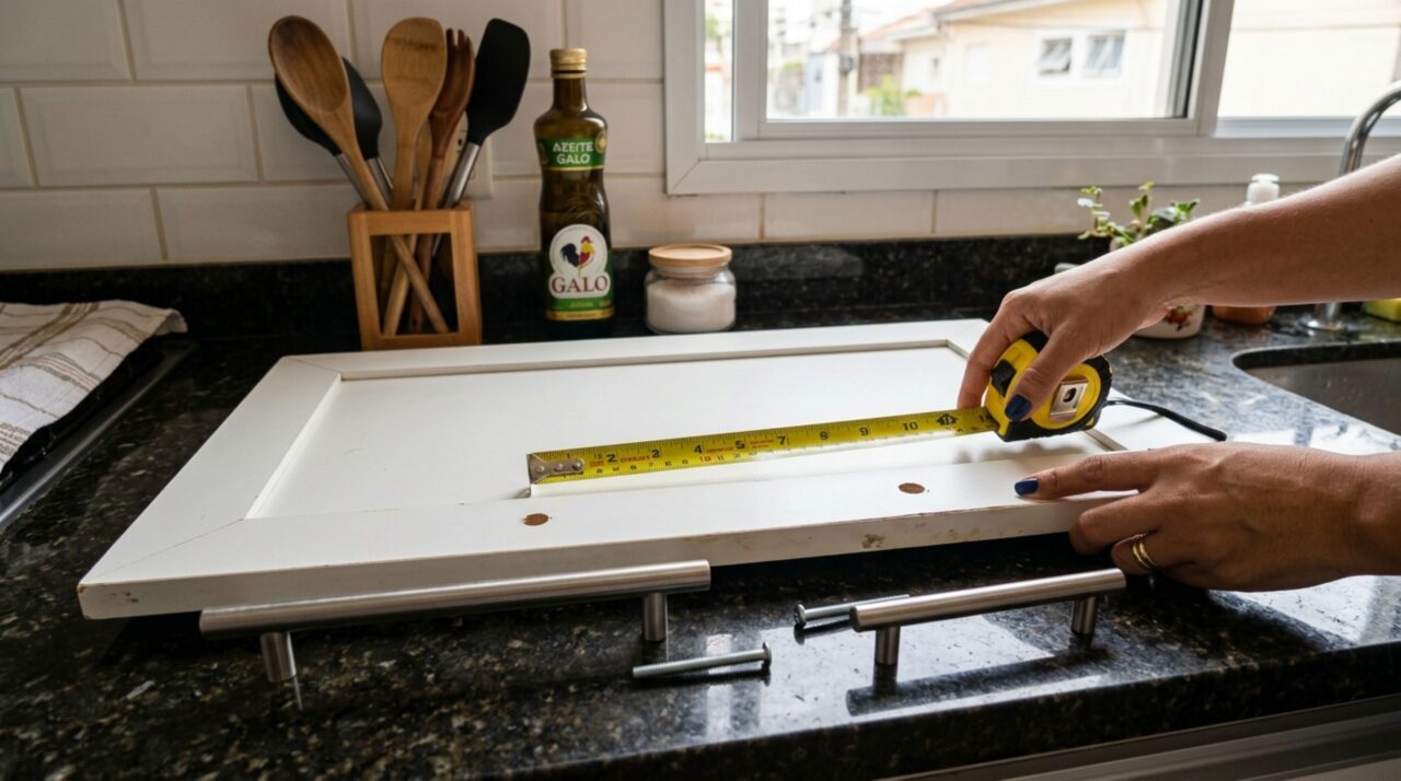 Sem trocar os móveis da cozinha nem fazer uma reforma completa: dona de casa descobre uma forma de modernizar o ambiente mudando puxadores e acabamento das portas