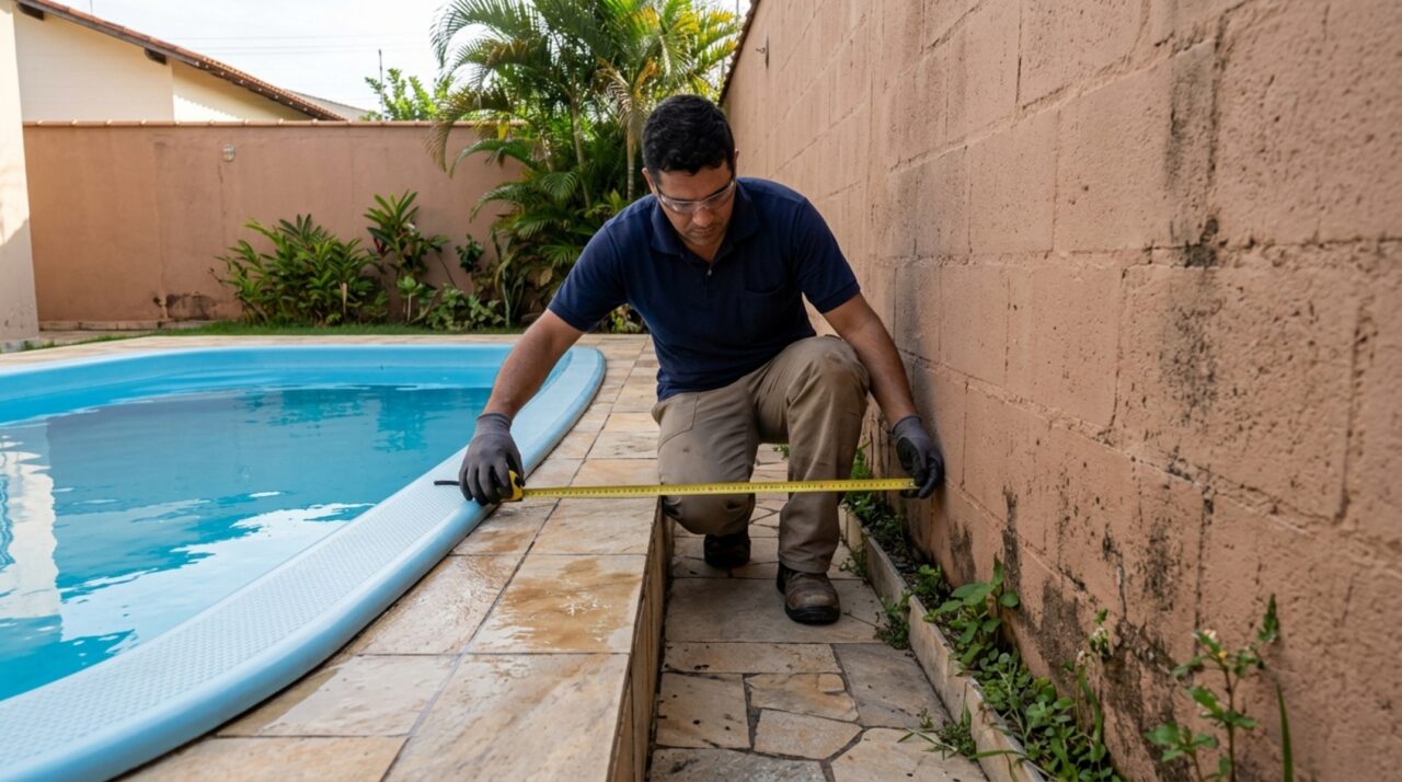 Casal instala piscina de fibra no quintal sem consultar a prefeitura e recebe notificação para demolir porque o recuo lateral do terreno não atende ao código de obras