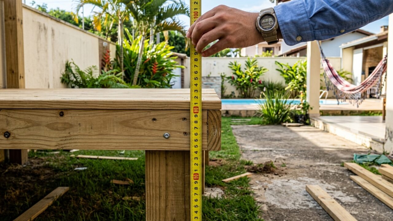 Família constrói deck 90 centímetros acima do quintal e vizinha percebe que área de lazer passou a ficar visível por cima do muro
