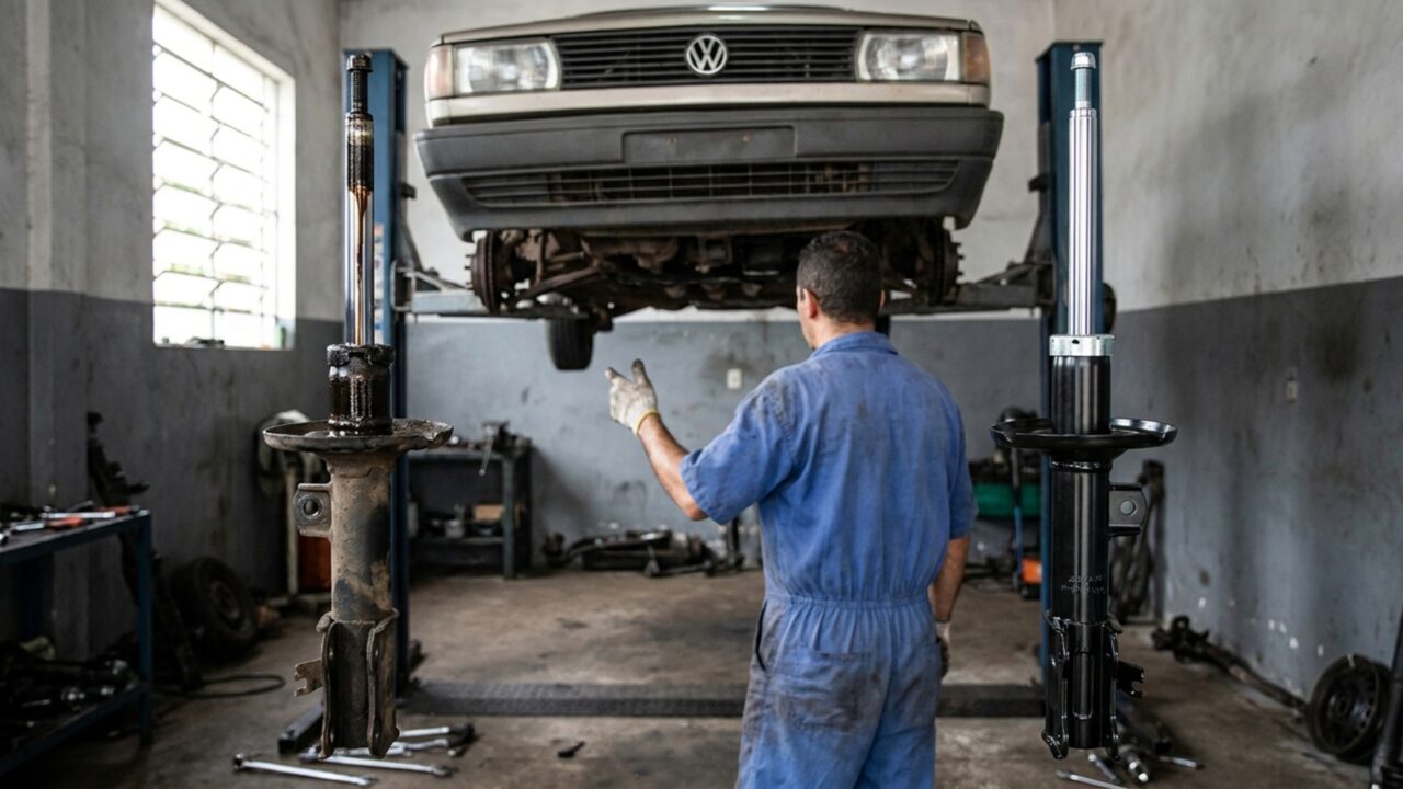 Motorista troca só o amortecedor do lado que estava batendo para economizar R$ 600, e dois meses depois o carro começa a puxar para um lado em qualquer frenagem