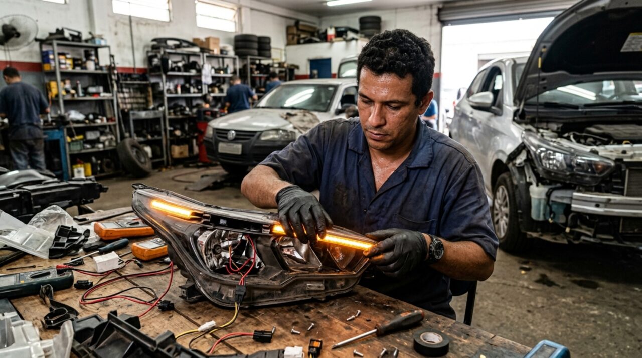 Motorista troca as setas por lâmpadas sequenciais compradas pela internet para modernizar o carro e é parado porque a iluminação já não corresponde à configuração aprovada