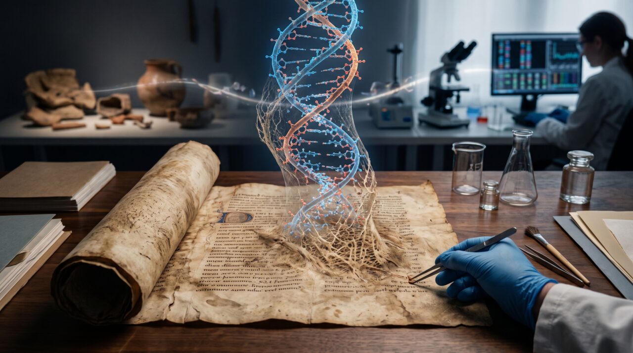 Um manuscrito medieval virou arquivo biológico sem que seus escribas soubessem e o DNA preservado no pergaminho ajudou a reconstruir 3.500 anos de um vírus de ovelhas