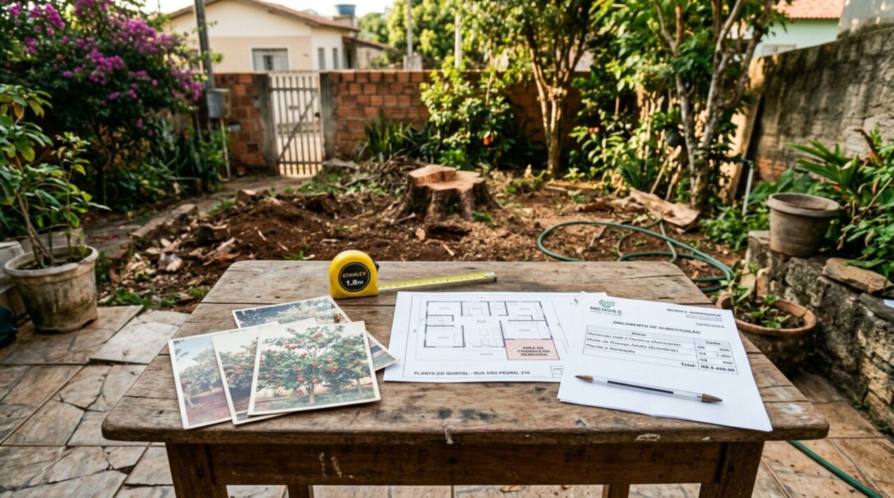 Morador retorna para casa e encontra pitangueira adulta arrancada durante obra do vizinho, ele questiona como calcular o prejuízo de uma árvore produtiva