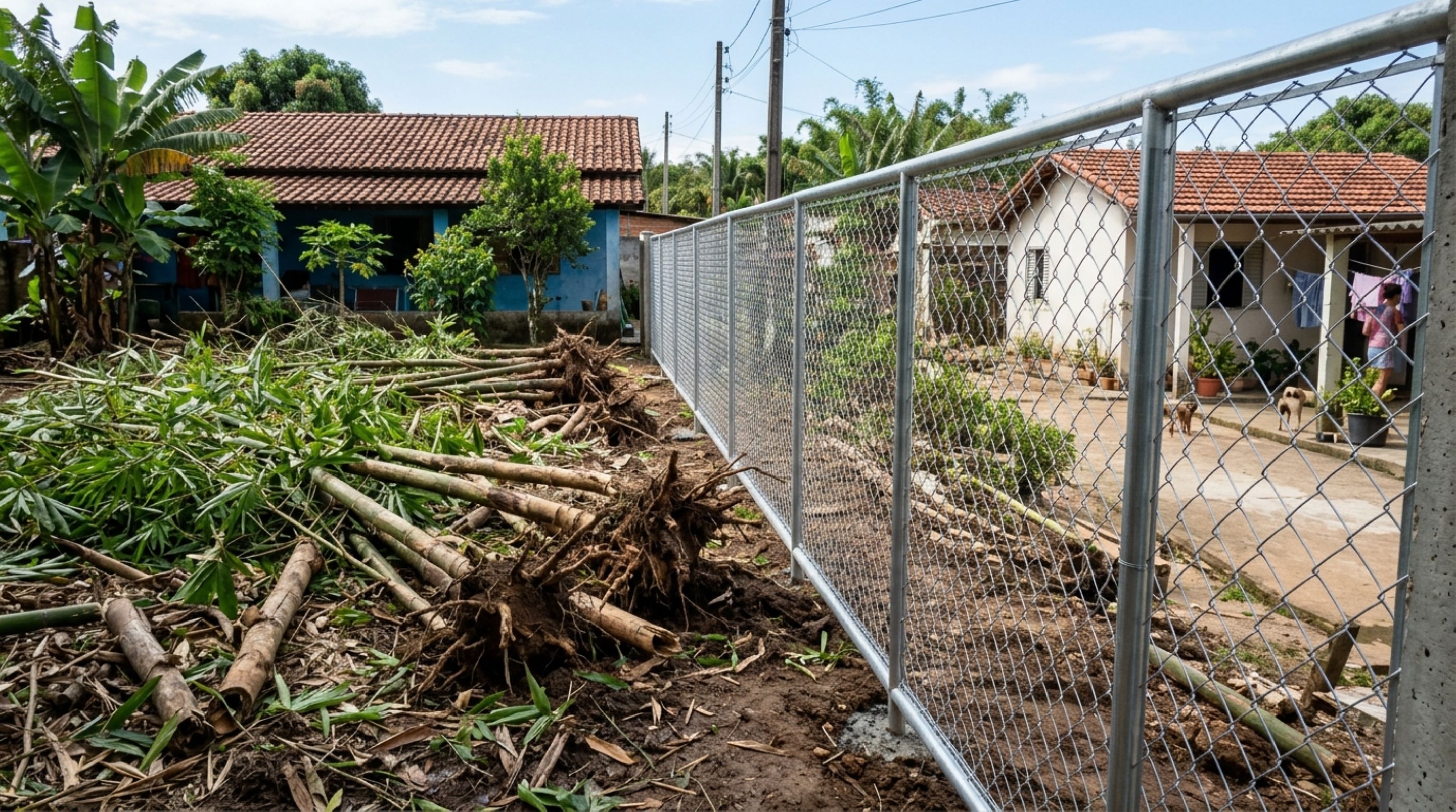 Casal chega em casa e descobre que vizinho arrancou bambus usados como cerca para instalar uma grade, o que pode ser exigido nessa situação