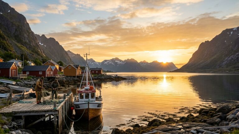 Sol visível à meia-noite sobre a paisagem do norte da Noruega