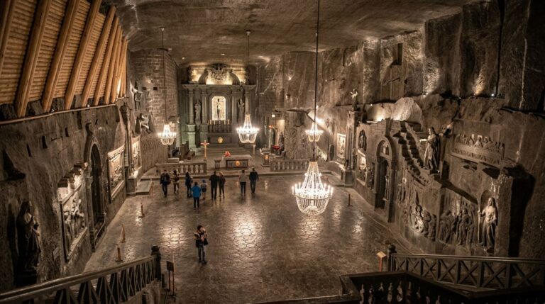 A Mina de Wieliczka transformou antigas câmaras de extração de sal em espaços religiosos e artísticos construídos por gerações de mineradores