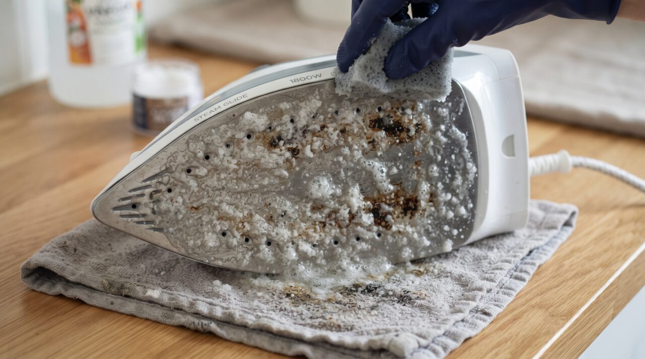 Truque de limpar e tirar manchas queimadas da base do ferro de passar inox usando vinagre e sal