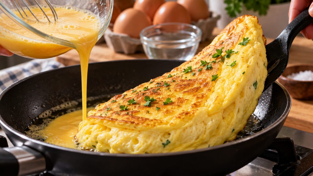 Misturar o ovo com este ingrediente antes de colocar na frigideira deixa a omelete mais alta e muda a textura sem precisar acrescentar farinha
