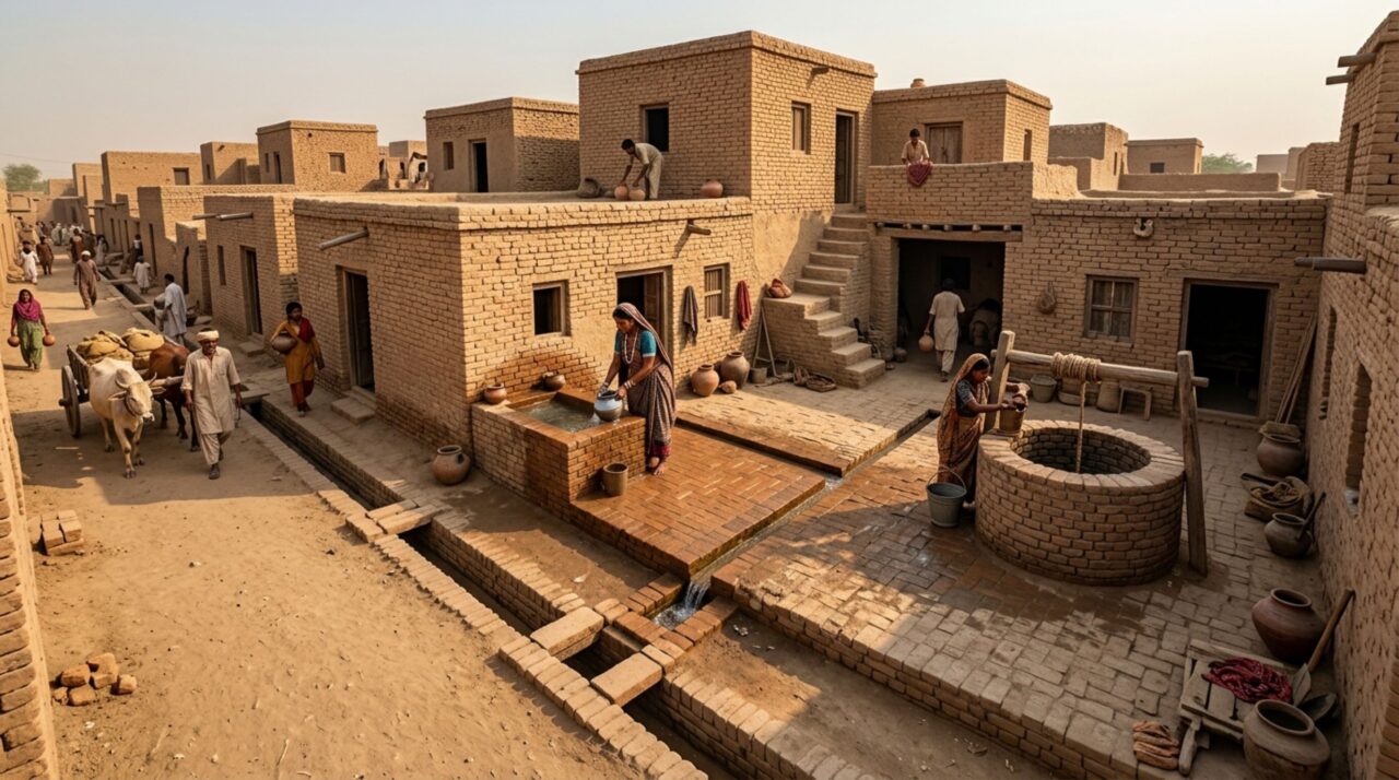 Residências com poço e drenagem organizada em Mohenjo-daro