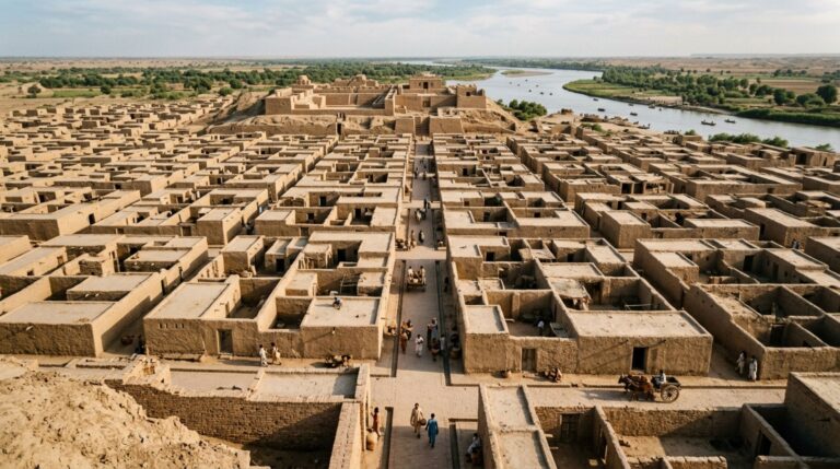 Vista geral do planejamento urbano de Mohenjo-daro