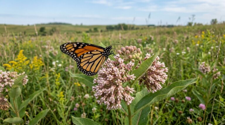 A borboleta-monarca depende de plantas hospedeiras para continuar seu ciclo migratório.