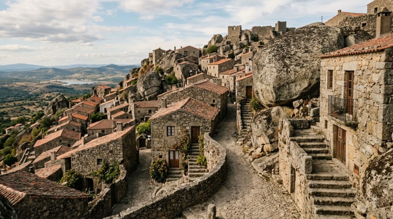A aldeia onde moradores construíram casas inteiras entre enormes blocos de pedra aproveitando rochas naturais como paredes e telhados