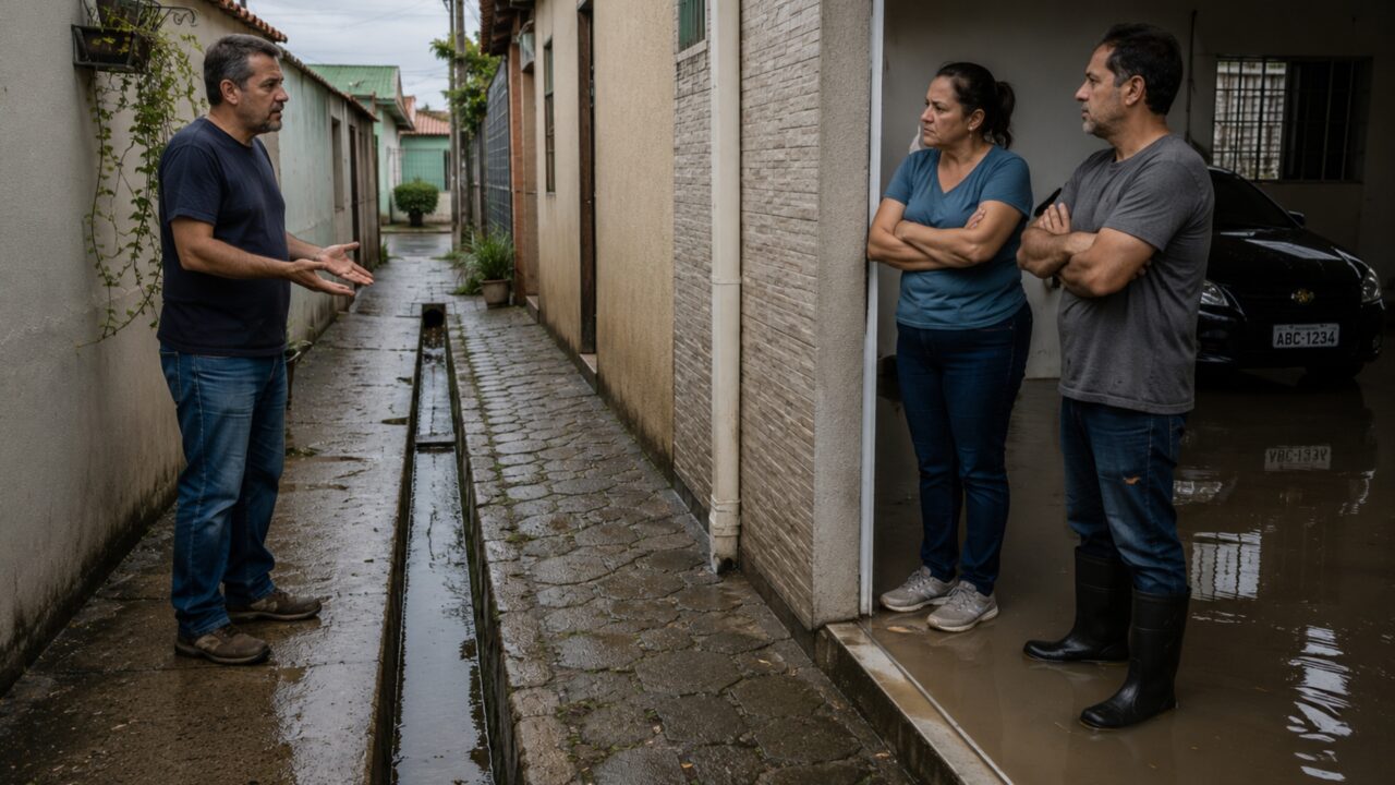 Morador pavimenta corredor lateral e cobre canal antigo que levava água de três casas até a rua