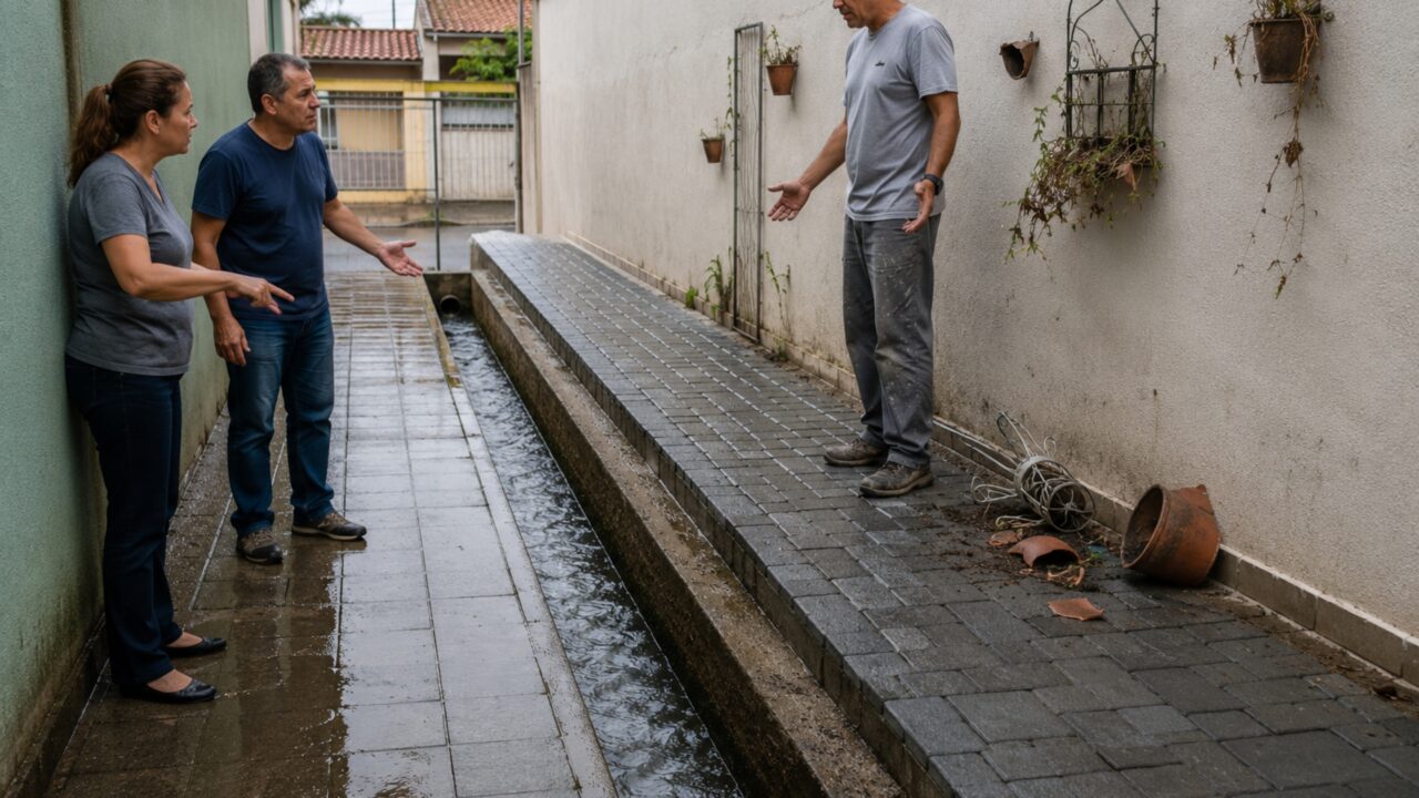 Morador pavimenta corredor lateral e cobre canal antigo que levava água de três casas até a rua