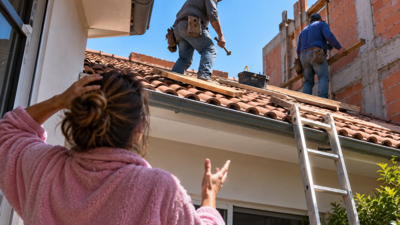 Moradora acorda com pedreiros em cima de seu telhado e descobre que vizinho decidiu usar a cobertura dela como apoio para terminar a própria obra