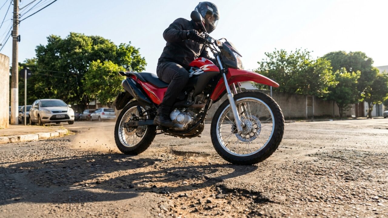 Com 128 kg a seco e motor flex de 184,4 cc, trail de R$ 24.530 oferece 243 mm de vão livre, tanque de 12 litros e câmbio de 5 marchas