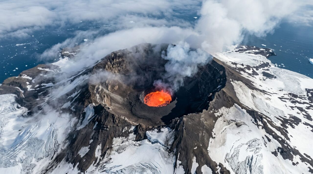 Um vulcão quase sempre escondido por nuvens guardava um lago permanente de lava, e satélites levaram décadas para confirmar o que havia na cratera