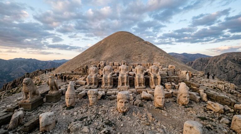 Nemrut Dağ reúne um túmulo monumental e esculturas colossais no topo da montanha