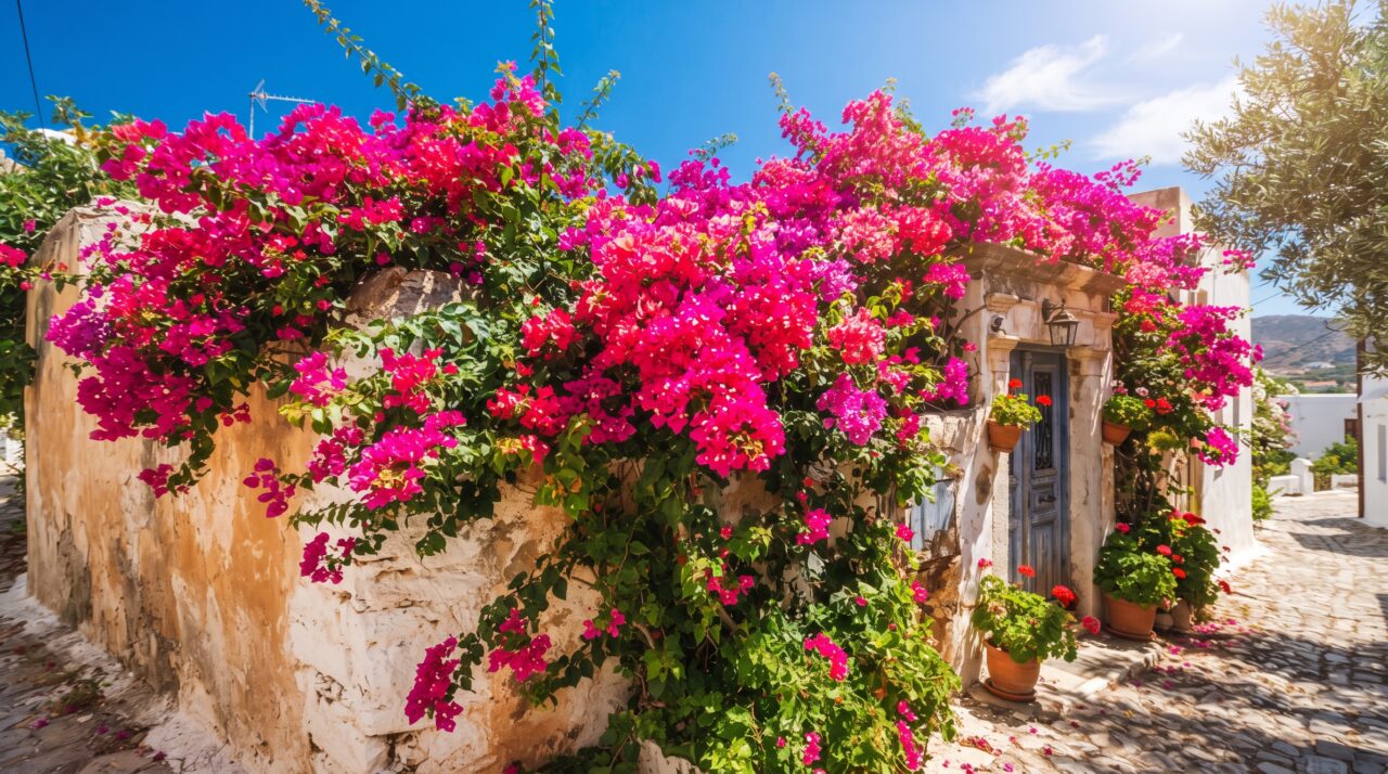 Dicas de poda e rega da planta primavera (Bougainvillea) para garantir uma florada exuberante no muro
