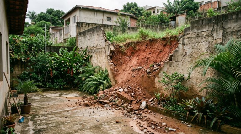 Proprietário compra casa com quintal em dois níveis, derruba um muro para nivelar o terreno e descobre que ele segurava parte do solo do vizinho