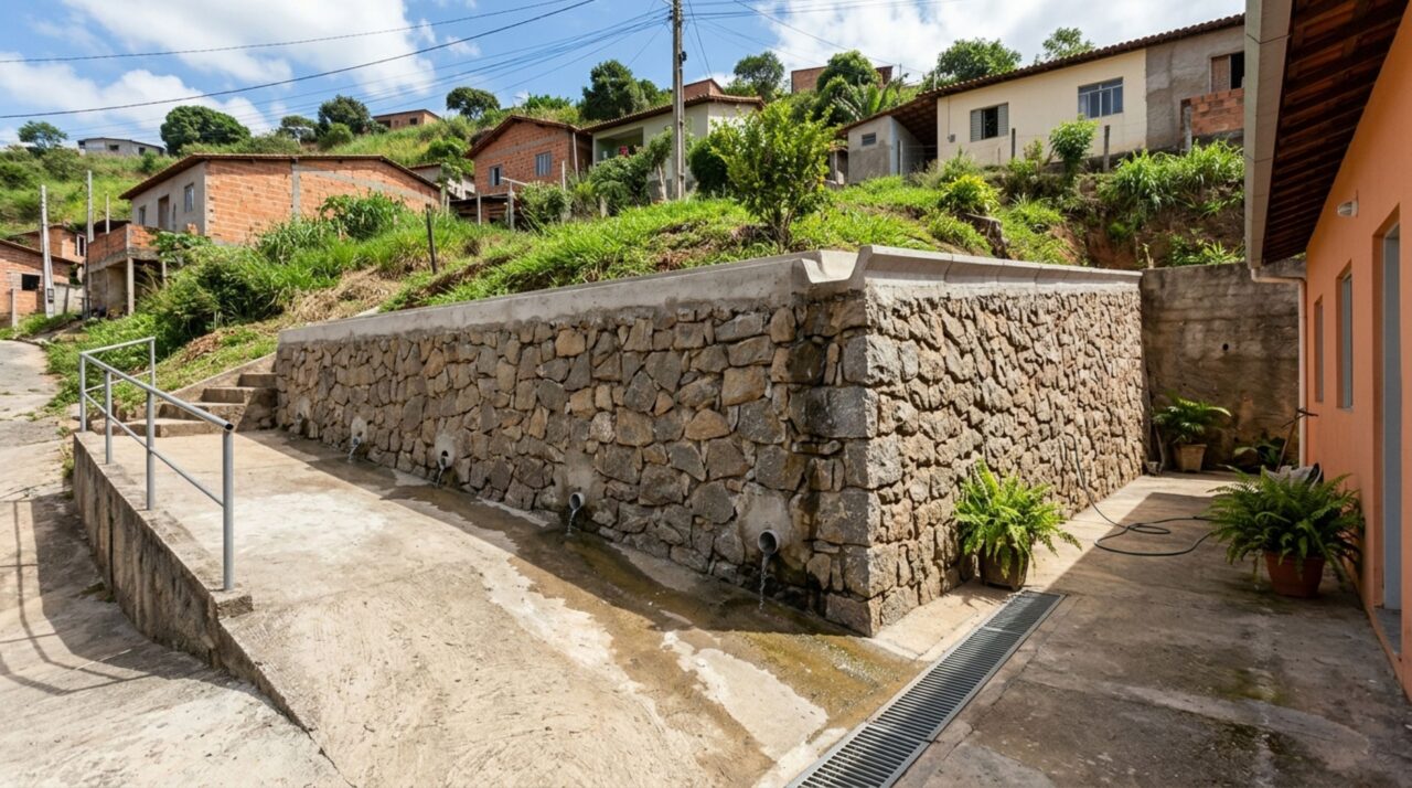 Morador eleva o nível do quintal para evitar enchentes, e vizinho descobre que a água passou a ficar represada contra seu muro e com o passar do tempo inclinou a parede