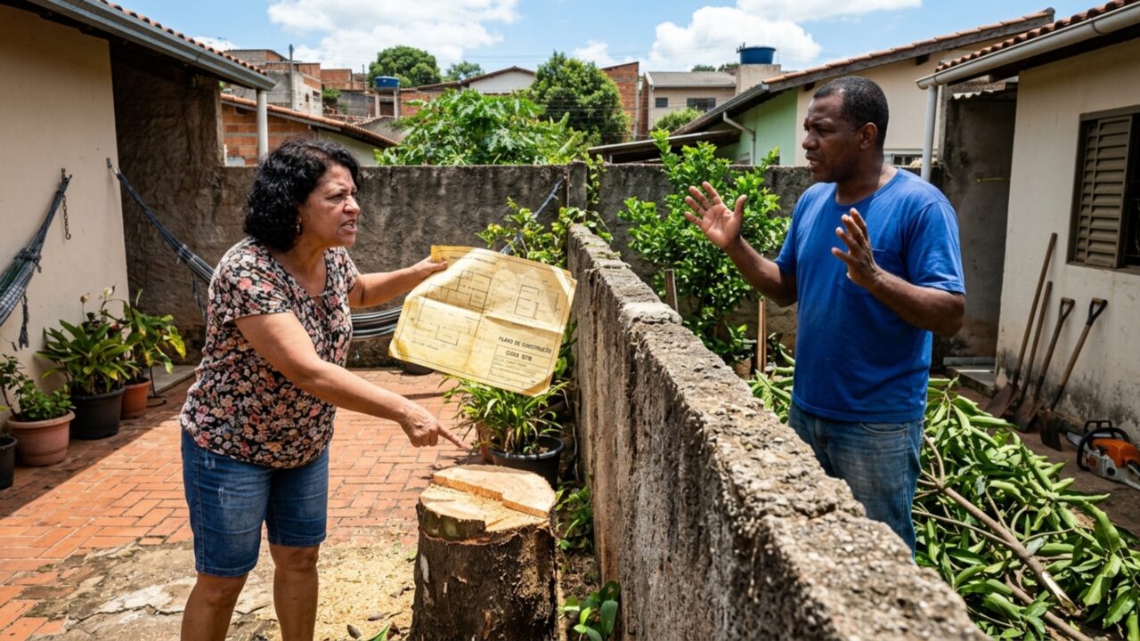 Família derruba árvore que estava inclinada sobre a casa e semanas depois vizinho cobra indenização afirmando que tronco ficava exatamente sobre a divisa dos terrenos
