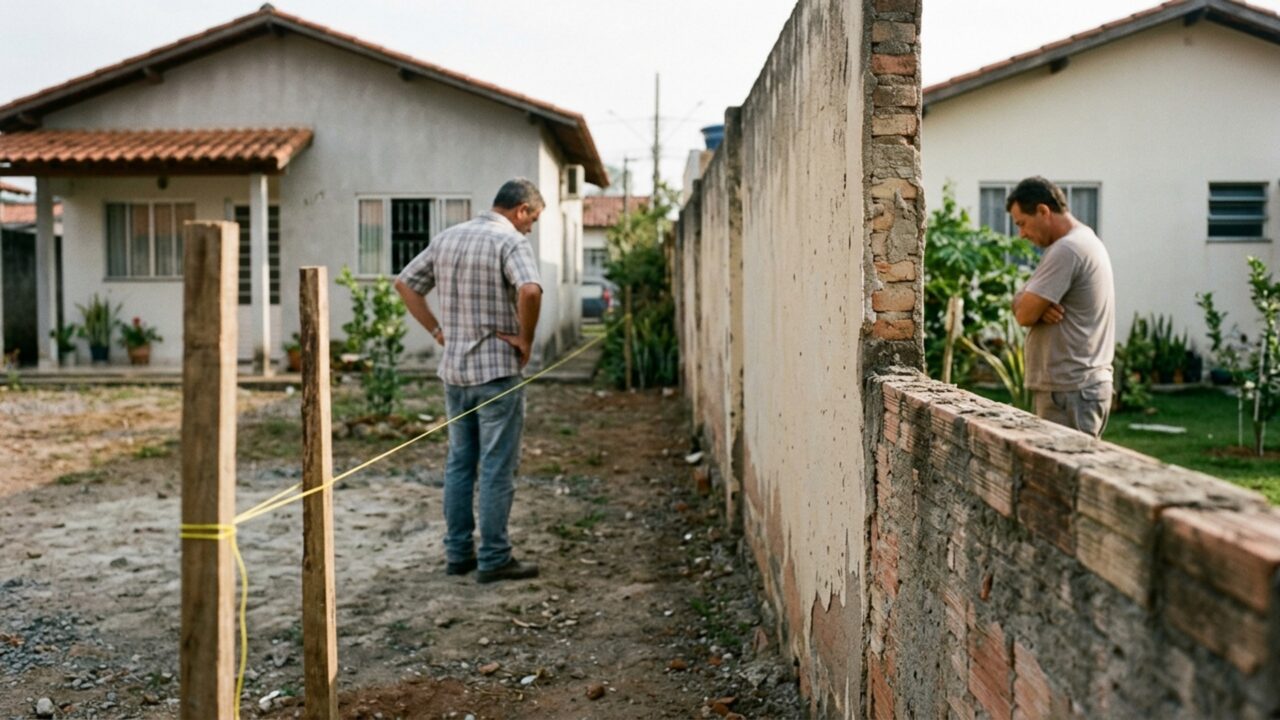 Duas famílias dividem o mesmo muro há décadas até uma reforma revelar que estrutura inteira foi construída alguns centímetros para dentro de apenas um dos terrenos