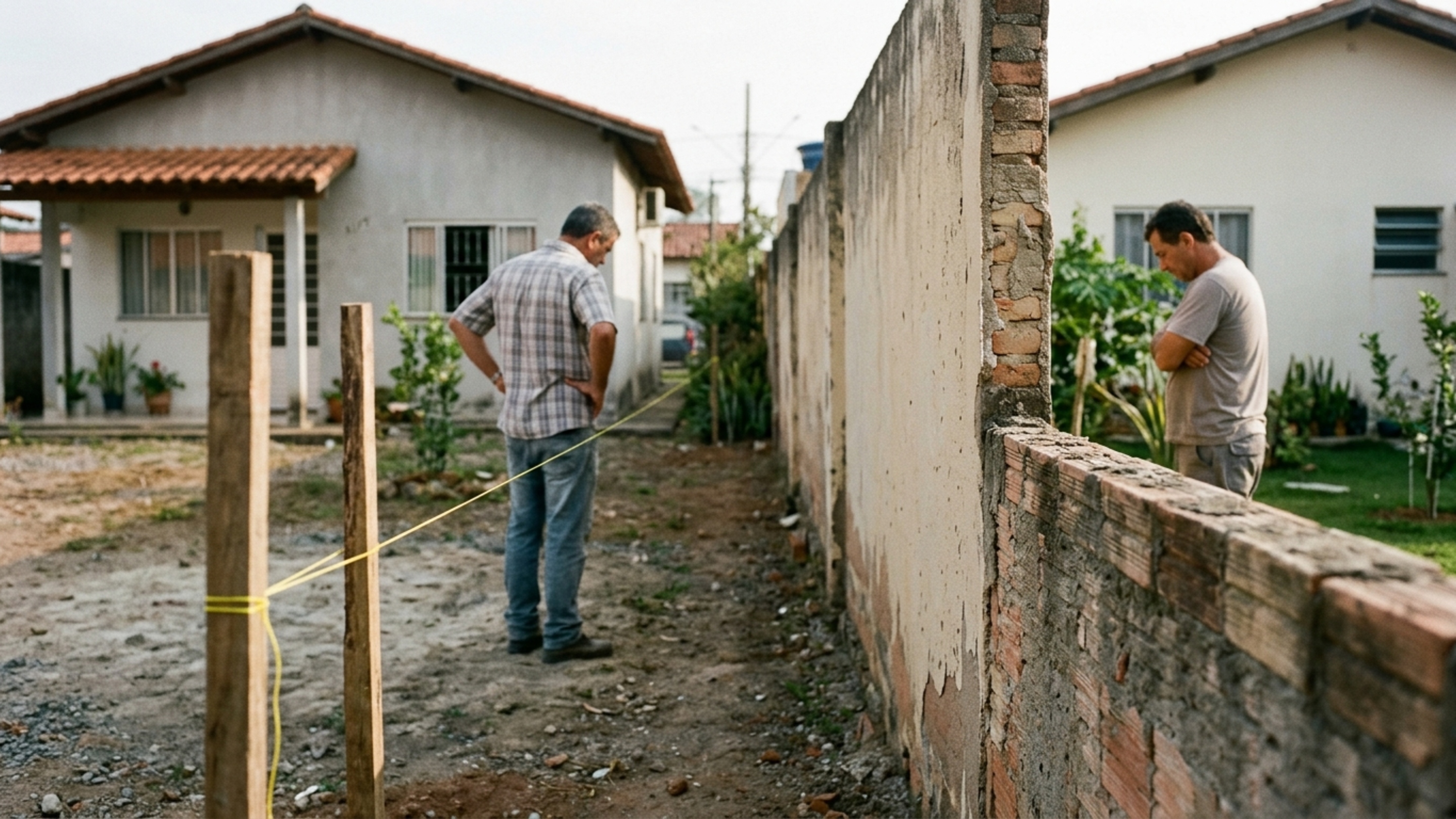Duas famílias dividem o mesmo muro há décadas até uma reforma revelar que estrutura inteira foi construída alguns centímetros para dentro de apenas um dos terrenos