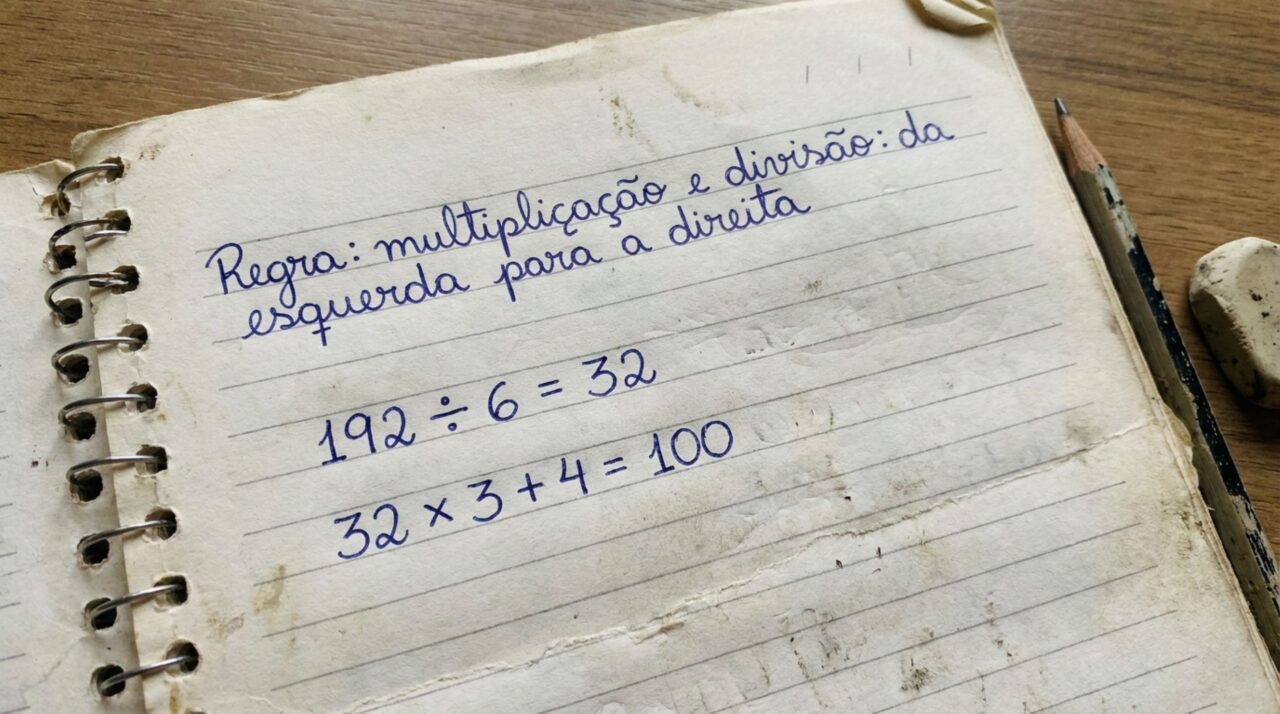 Sem anotar o cálculo, resolva a expressão 192 ÷ (10 − 4) × 3 + 4 e teste sua habilidade com matemática básica