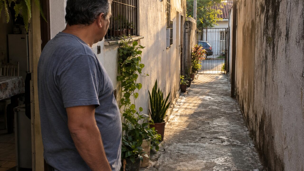 O novo proprietário fecha com tijolos uma passagem usada havia mais de 30 anos e quem mora nos fundos descobre de uma hora para outra que perdeu seu acesso mais curto à rua
