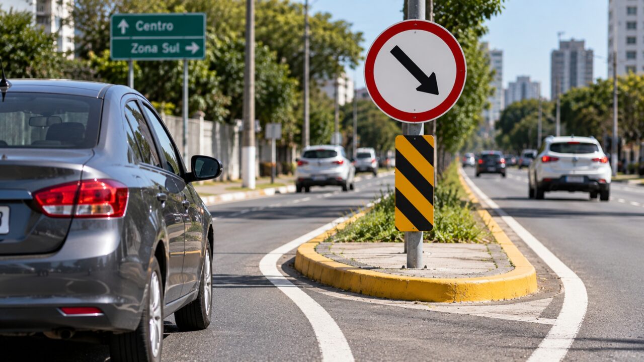 O que significa quando uma placa de trânsito tem fundo branco e uma seta para baixo?