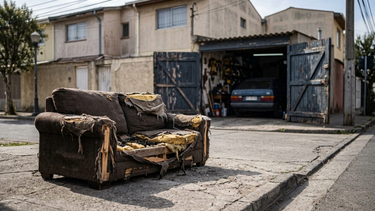 Morador deixa sofá velho na calçada na noite anterior à coleta e acorda com reclamação porque o móvel bloqueou parte da passagem usada pelo vizinho para sair com o carro
