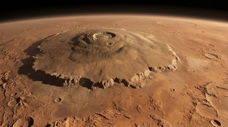 Olympus Mons domina a superfície de Marte como o maior vulcão conhecido