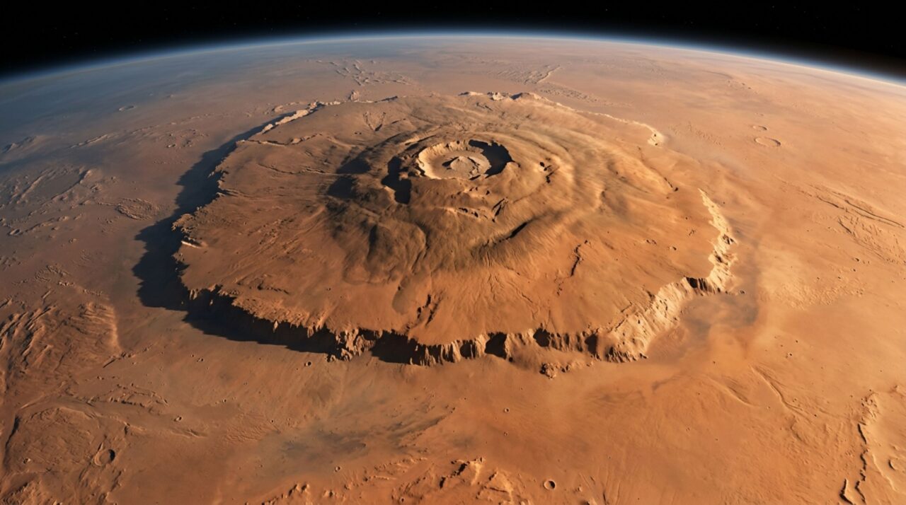 Um vulcão em Marte sobe cerca de 22 quilômetros e ocupa uma área tão grande que sua base ultrapassa o tamanho de muitos países