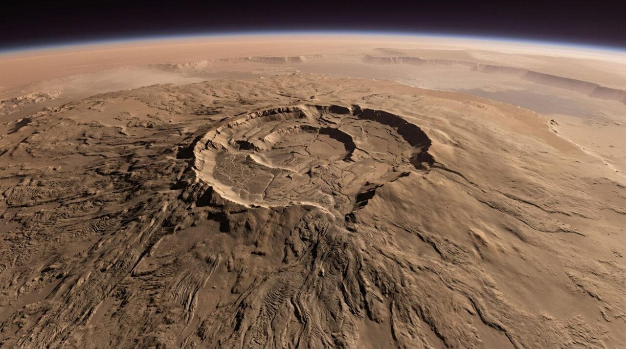 A caldeira complexa revela a longa história eruptiva do gigante marciano