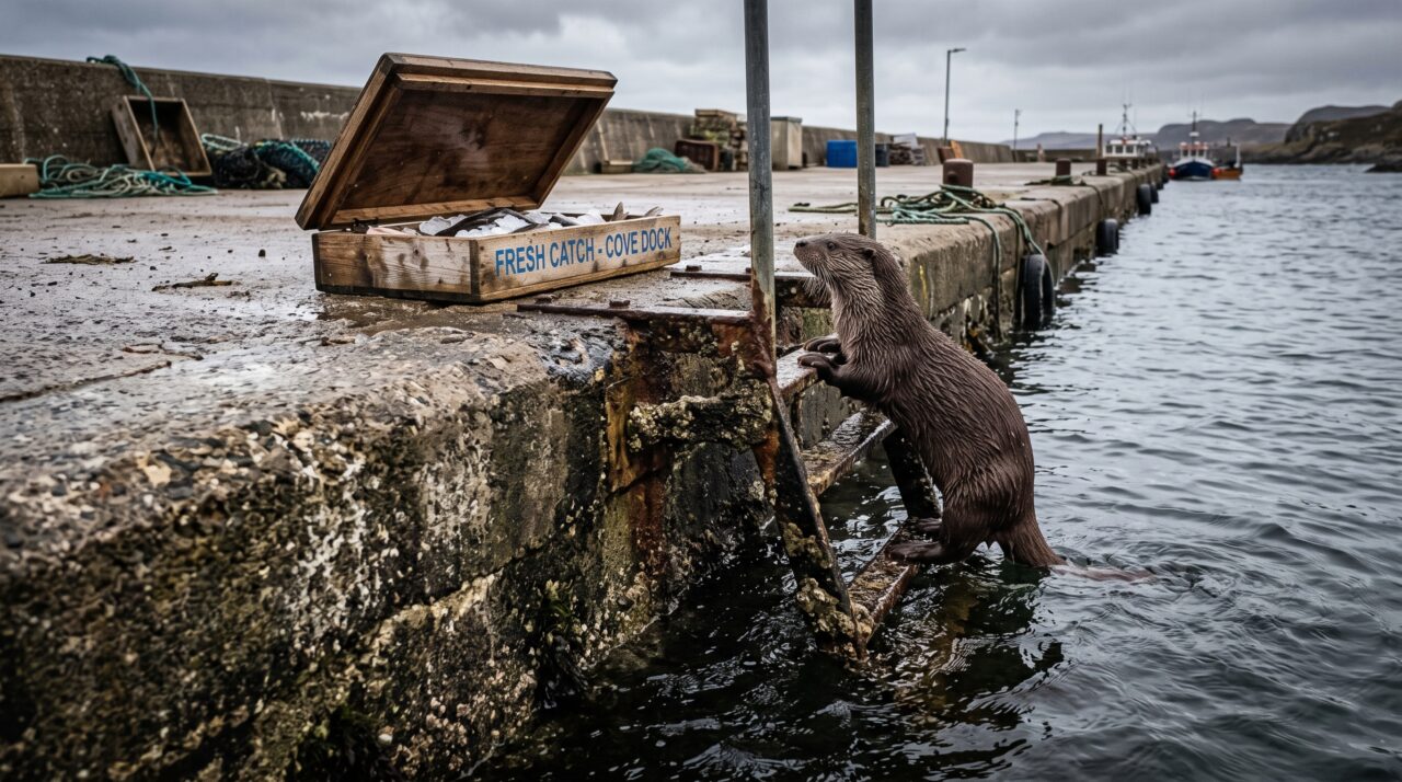 Pescador percebe que os peixes guardados em caixas no cais começaram a sumir durante a troca de turno, passa a chegar vinte minutos mais cedo e descobre que uma lontra subia pela escada lateral sempre que o píer ficava vazio