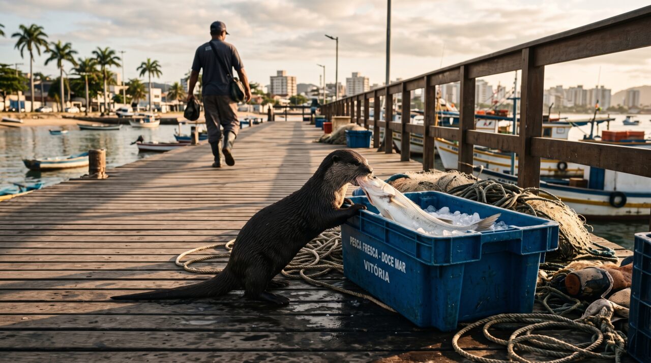 Pescador percebe que os peixes guardados em caixas no cais começaram a sumir durante a troca de turno, passa a chegar vinte minutos mais cedo e descobre que uma lontra subia pela escada lateral sempre que o píer ficava vazio
