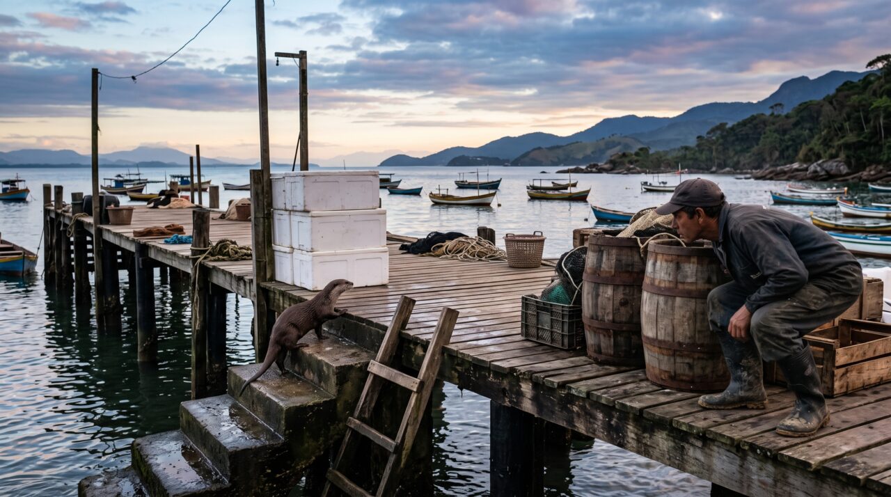 Pescador percebe que os peixes guardados em caixas no cais começaram a sumir durante a troca de turno, passa a chegar vinte minutos mais cedo e descobre que uma lontra subia pela escada lateral sempre que o píer ficava vazio
