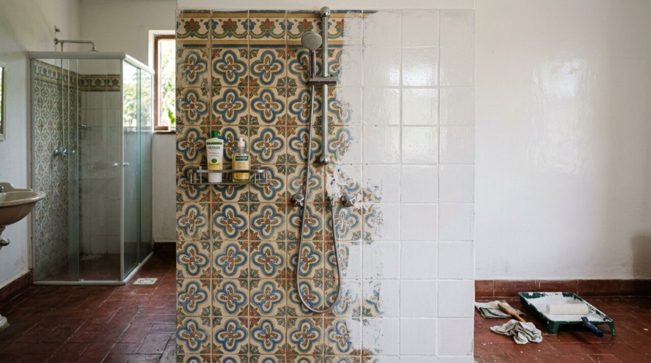 Sem arrancar azulejos antigos nem produzir entulho: uma forma de renovar o banheiro usando pintura própria para revestimentos cerâmicos