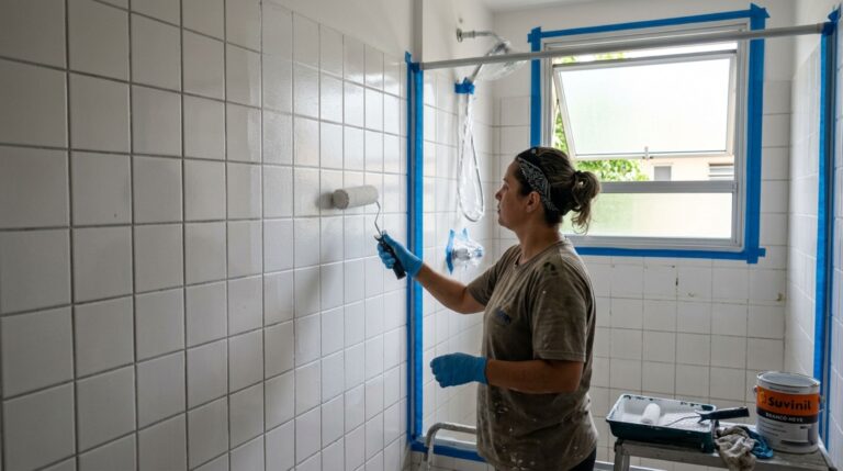 Sem arrancar azulejos antigos nem produzir entulho: uma forma de renovar o banheiro usando pintura própria para revestimentos cerâmicos