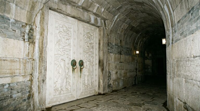 As grandes portas de mármore protegiam as câmaras subterrâneas de Dingling