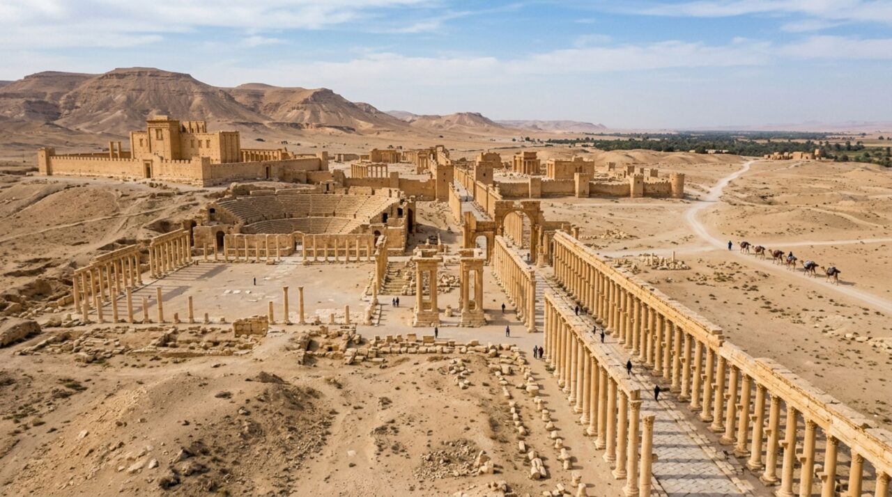 Uma cidade romana no deserto construiu torres funerárias de vários andares e uma avenida de colunas antes de perder espaço nas grandes rotas comerciais