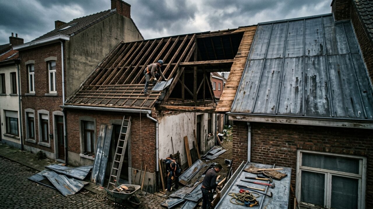 Família retira cobertura de 11 metros da casa recém-comprada e vizinha descobre que metade de sua lavanderia ficou exposta à chuva