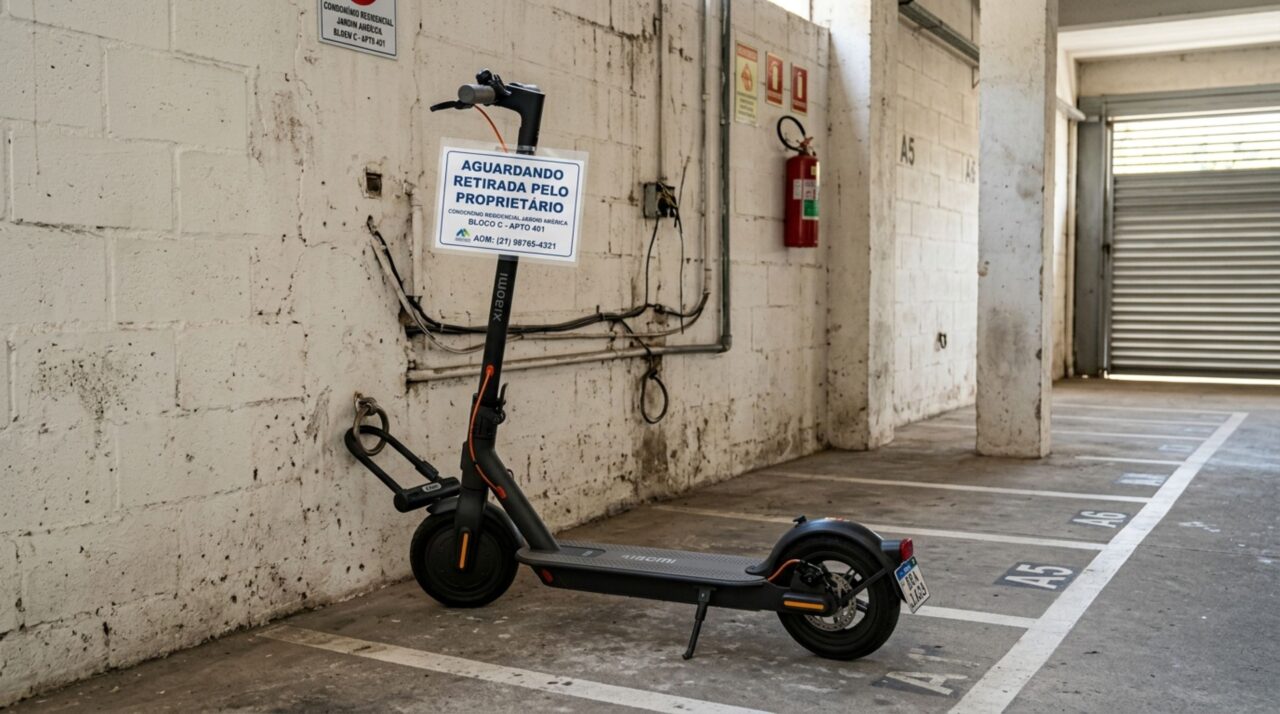 Síndico pode mandar retirar e jogar fora patinete elétrico considerado abandonado, morador que estava viajando por 1 mês volta e exigir o valor do veículo