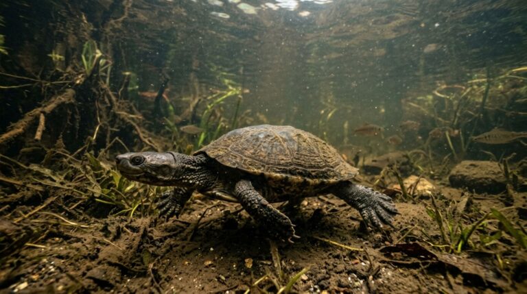 Tartaruga-de-capacete submersa durante um período prolongado de apneia