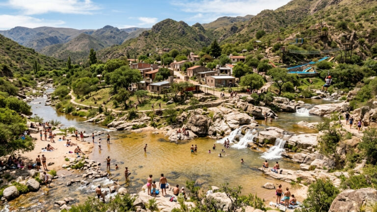 Pequeno povoado tem só 615 habitantes, mas recebe milhares de turistas por ano a cidade de Córdoba, com cachoeiras e piscinas naturais