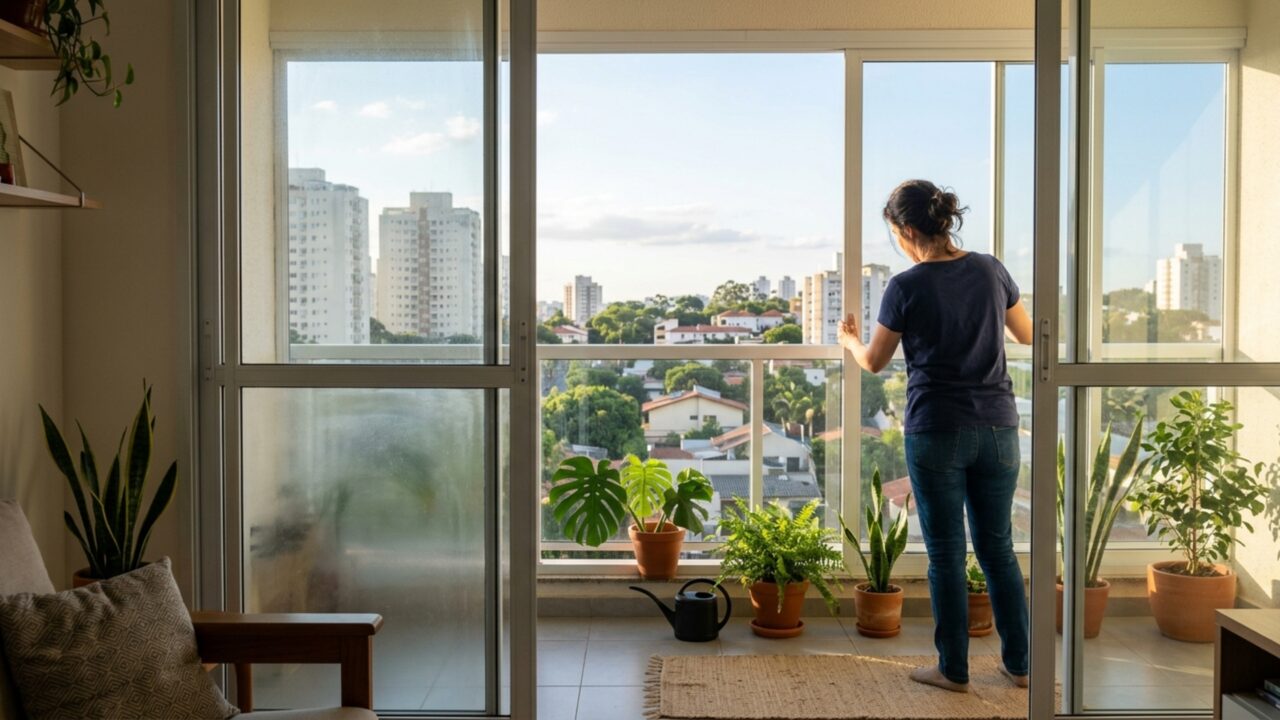 Morador fecha toda a varanda com vidro para impedir entrada de poeira e descobre que ventilação do ambiente também precisa ser considerada antes de transformar o espaço em uma área fechada